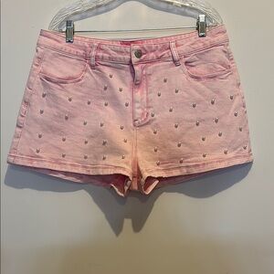 Sugar Thrillz Dolls Kill Pink Denim Pearl Encrusted Front Shorts size 1X